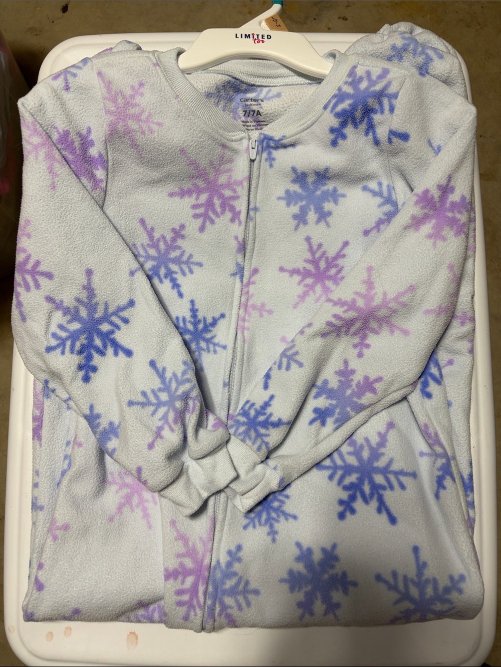 Carter's Light Blue Fleece Zip Up Sleeper with Purple & Blue Snowflakes